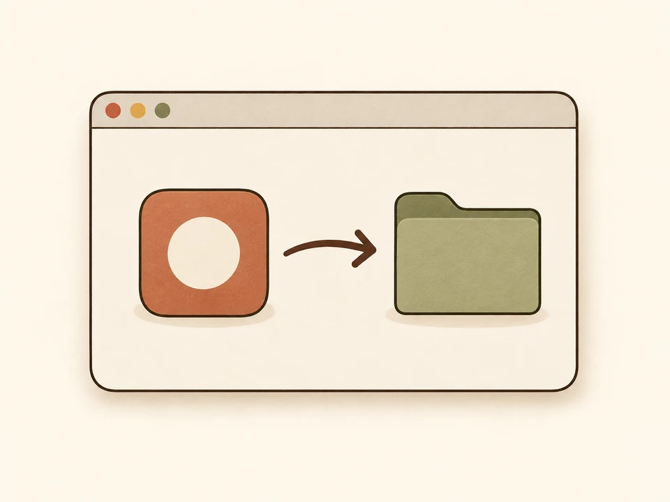 Illustration of a Mac app icon being moved into an Applications folder